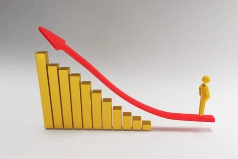 3d figures, person going up on the red arrow. 3d rendering Stock Illustration