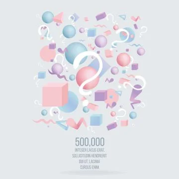 3d figures realistic vector primitives composition with question signs Stock Illustration