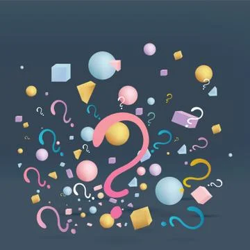 3d figures realistic vector primitives composition with question signs Stock Illustration