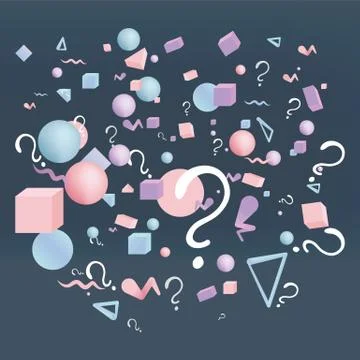 3d figures realistic vector primitives composition with question signs Stock Illustration