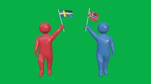 3D figures in red and blue raising Sweden and Norway flags Stock Footage 320353527