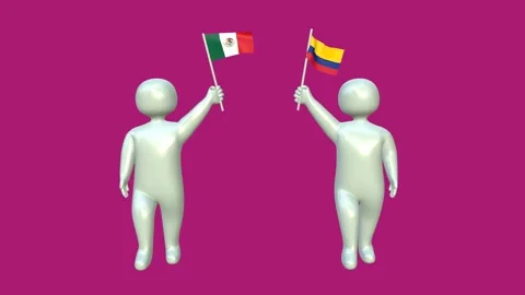 3D figures waving Mexico and Colombia flags on magenta screen Stock Footage 320353177