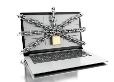 3d File cabinets in laptop with open padlock. 스톡 일러스트