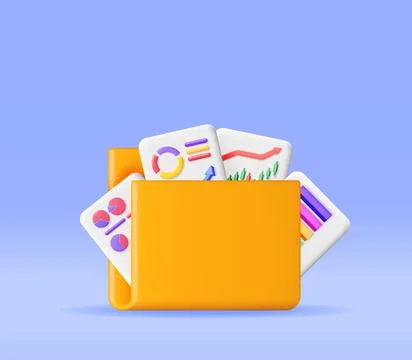 3D File Folder full of Sheet with Pie Diagram Stock Illustration