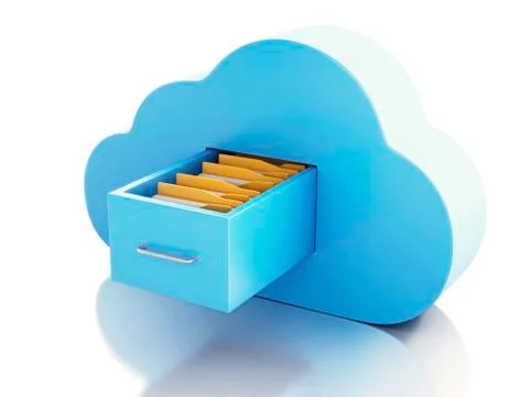 3d file storage in cloud. cloud computing concept. Illustrazione stock