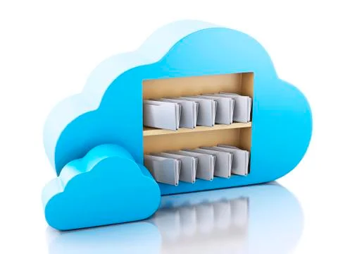 3d file storage in cloud. cloud computing concept. Illustrazione stock