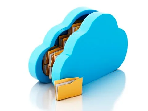 3d File storage in cloud on white background. Illustrazione stock