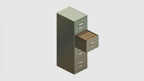 3D Filing Cabinet Open Drawer Seamless Loop Transparent Background Stock Footage 343474813
