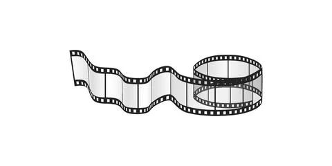 3D film strip with blank frames, retro movie tape curling up Stock Illustration