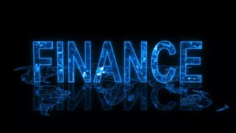 3d finance text technology earth map glow Stock Photos