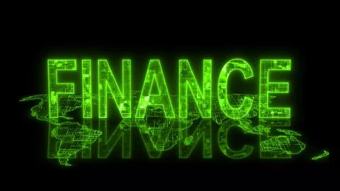 3d finance text technology earth map green glow Stock Photos