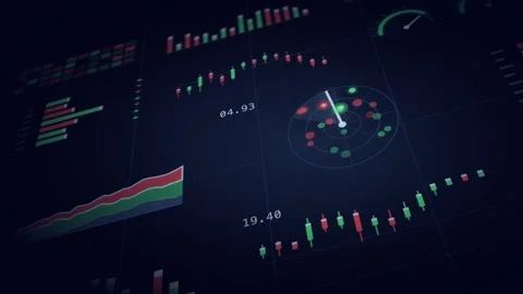 3D financial data hologram animation with diagonal camera angle showcasing graph Stock Footage 340194646