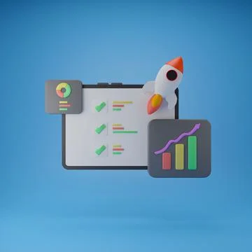 3D Financial report chart. Data analysis for business startup concept. 3d render Stock Photos