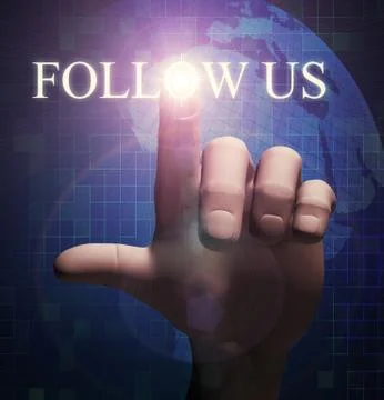 3d finger touching follow us illustration Stock Illustration