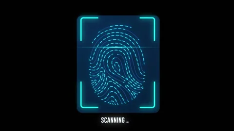 3D fingerprint Digital Scanning Process black screen motion graphics animation. Stock Footage 296375029