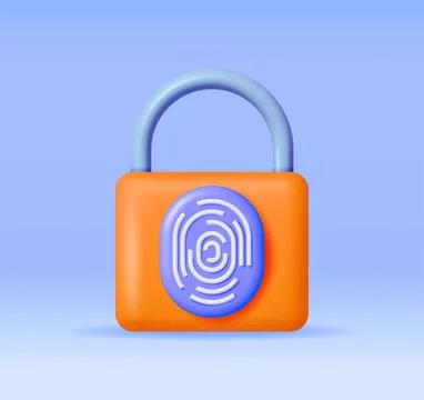 3D Fingerprint on Padlock Isolated イラスト素材