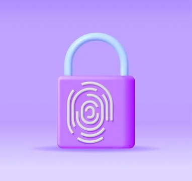 3D Fingerprint on Padlock Isolated 스톡 일러스트