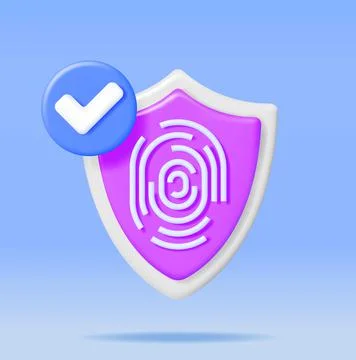 3D Fingerprint in Shield with Checkmark Stock Illustration