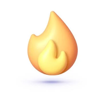 3d fire in cartoon style on white background. Abstract illustration with red 3d Stock Illustration