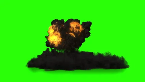 3D Fire Explosion with heavy Smoke Pack of Two with Green Screen Background Stock Footage 144612315