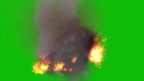 3D Fire Explosion with Puffy Black Smoke on Green Screen Background Video stock 265149035