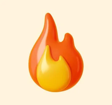 3d fire flame, bonfire and hot emoji icon Stock Illustration