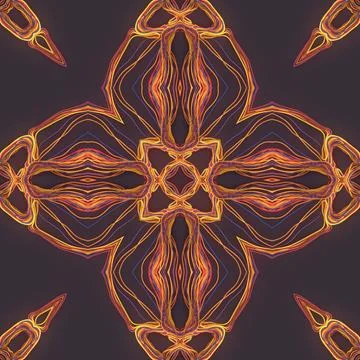 3D fire neon red yellow lines symmetrical fractal Stock Illustration