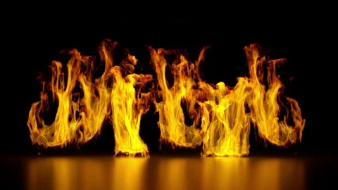 3d fire show, burning fire flame, isolated on black background Stock Footage 99345949