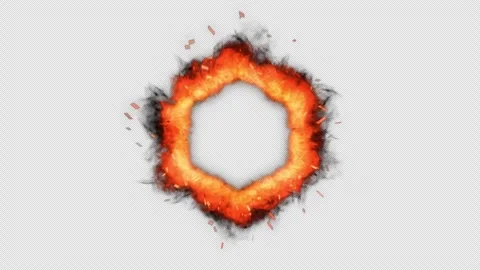 3D Fire VFX Element Transition Transparent Hexagonal Overlay Vídeo Stock 348059997