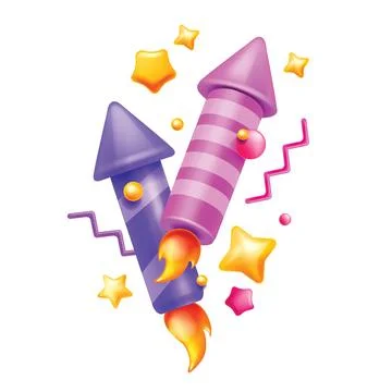 3D firecracker icon, vector cartoon festive petard confetti explosion, stars Stock Illustration