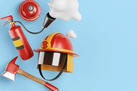3d fireman banner template. Firefighter equipment set - fire helmet Stock Illustration
