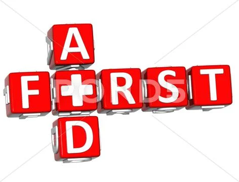 3d first aid crossword block button text Stock Illustration