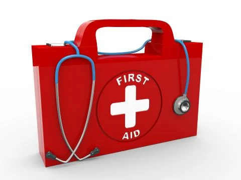 3d first aid kit and stethoscope Stock Illustration