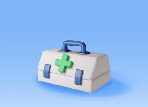 3d First aid kit with green cross isolated. Stock Illustration