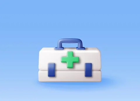 3d First aid kit with green cross isolated. Stock Illustration