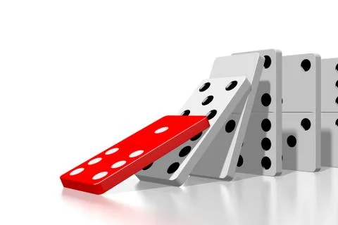 3D first domino tile falls down Stock Illustration