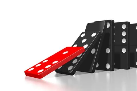 3D first domino tile falls down Stock Illustration
