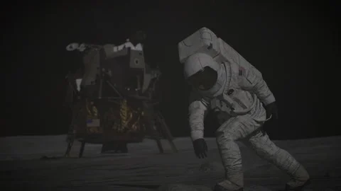 3D The first heroic astronaut in advertising shots on the moon Stock Footage 289979375