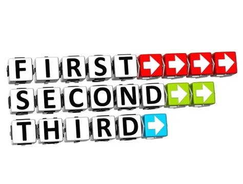 3d first second third button click here block text 스톡 일러스트