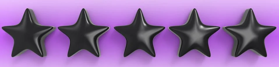 3d five violet star on color background. Render and illustration of golden st Stockillustratie