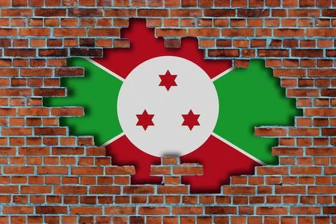 3D Flag of Burundi behind the broken old stone wall background. Illustrazione stock
