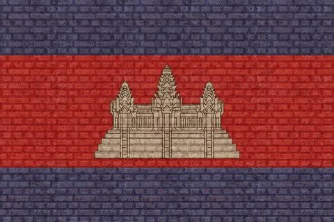 3D Flag of Cambodia on brick wall Stock Illustration