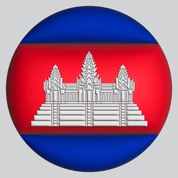 3D Flag of Cambodia on circle Stock Illustration