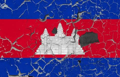 3D Flag of Cambodia on stone wall Stock Illustration