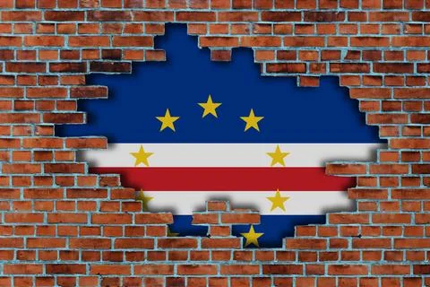 3D Flag of Cape Verde behind the broken old stone Stock Illustration