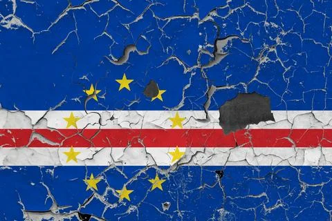 3D Flag of Cape Verde on stone wall Stock Photos