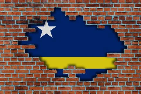 3D Flag of Curacao behind the broken old stone Stock Illustration