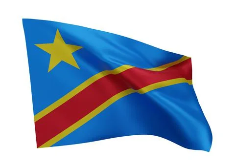 3d flag of Democratic Republic of the Congo isolated on white. 3d rendering. Stock Illustration