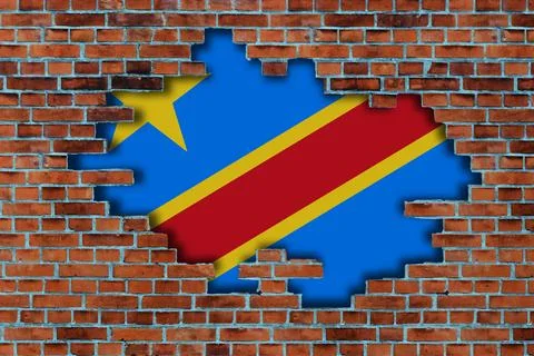3D Flag of DR Congo behind the broken old stone Stock Illustration