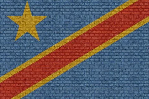3D Flag of DR Congo on brick wall Stock Photos